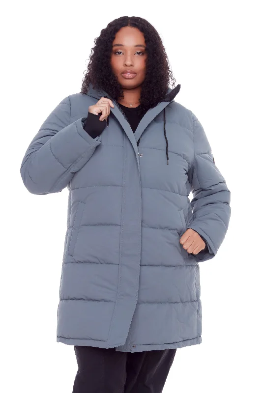 AULAVIK PLUS | WOMEN'S VEGAN DOWN (RECYCLED) MID-LENGTH HOODED PARKA COAT (PLUS SIZE)