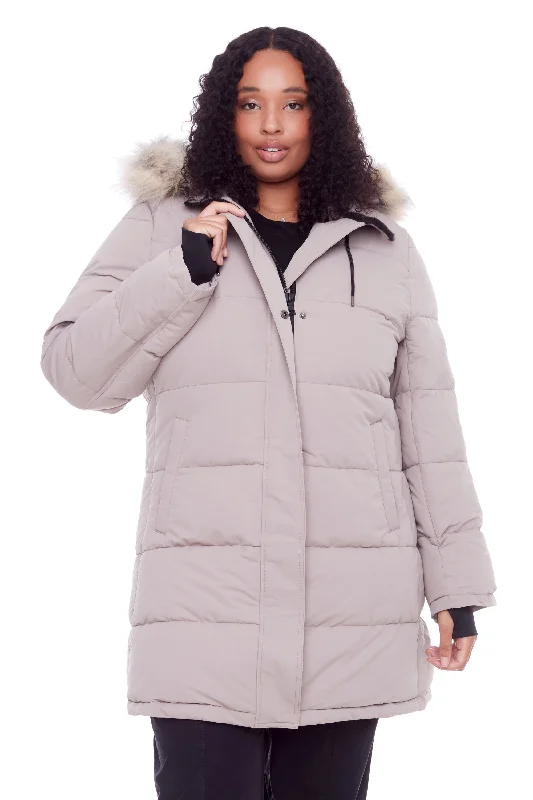 AULAVIK PLUS | WOMEN'S VEGAN DOWN (RECYCLED) MID-LENGTH HOODED PARKA COAT (PLUS SIZE)