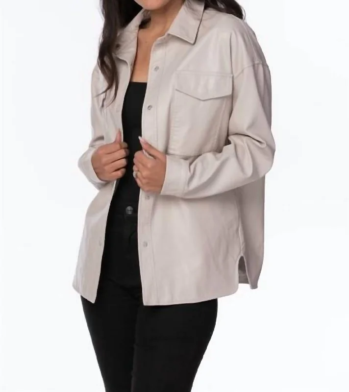 Faux Leather Shacket In Cream