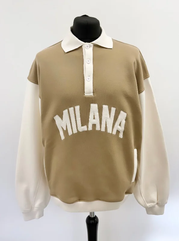 Khaki Brown Milana Button Heavyweight Polo Sweat.