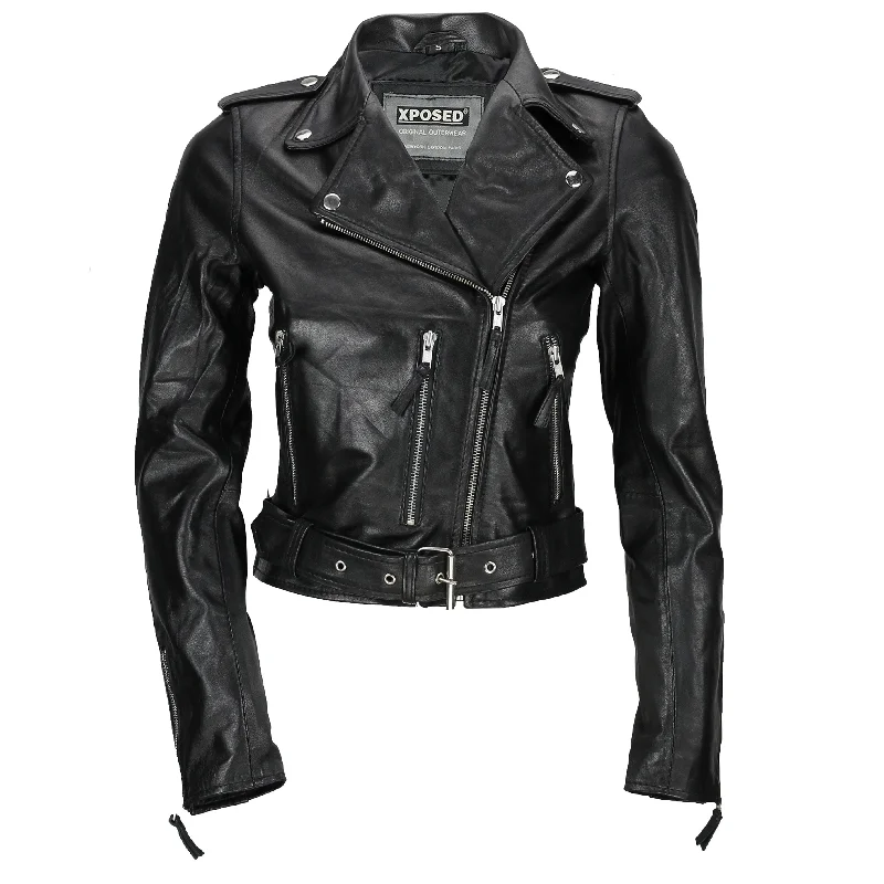 LADIES BIKER LEATHER JACKET IN RED