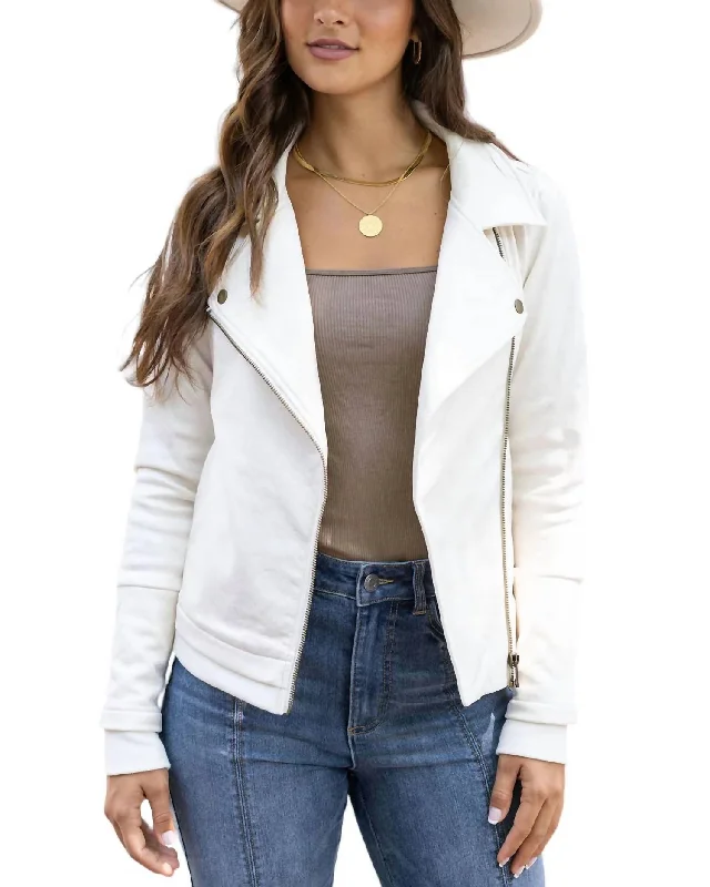 Move Free Leather-Like Moto Jacket In Cream