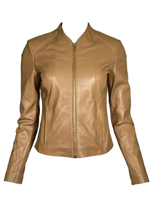 Women Leather Jacket In Praline