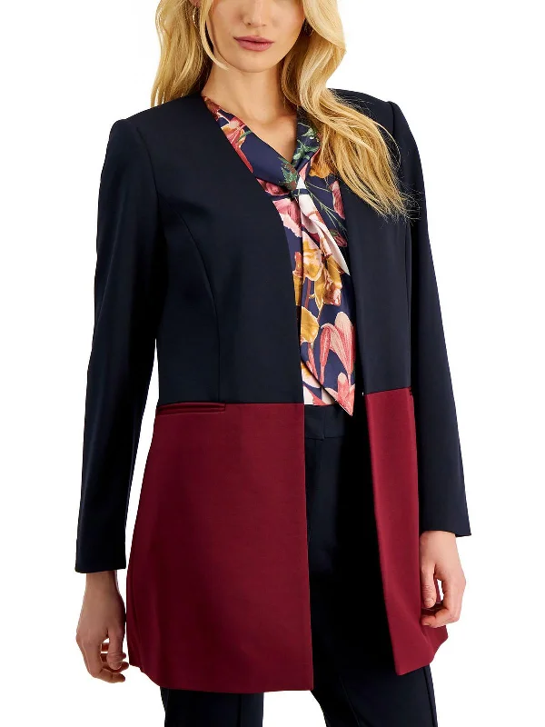 Womens Colorblock Topper Collarless Blazer