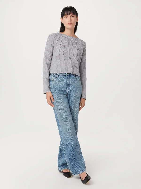 The Boat Neck Cropped Sweater in Light Grey