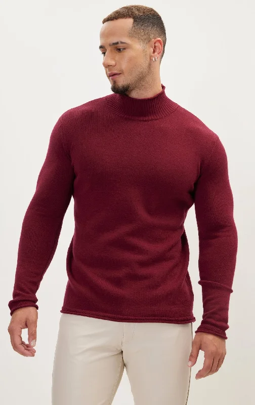 Classic Mock Neck Sweater - Burgundy