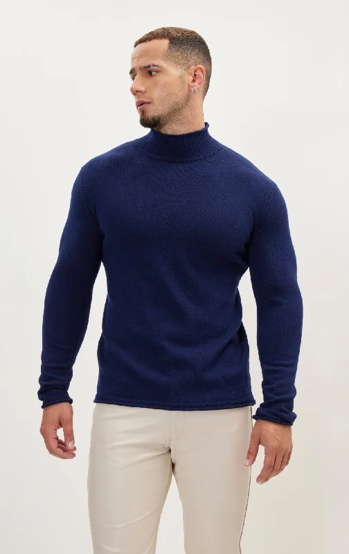 Classic Mock Neck Sweater - Navy