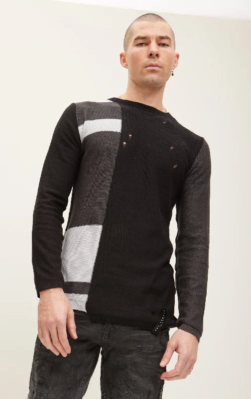 Color-Block Sweater - Black White