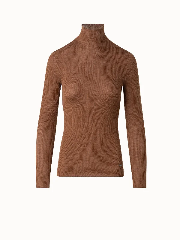 Fine Rib Cashmere Mock Neck Sweater