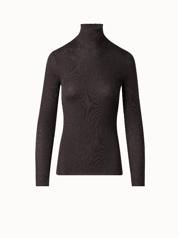 Fine Rib Cashmere Mock Neck Sweater