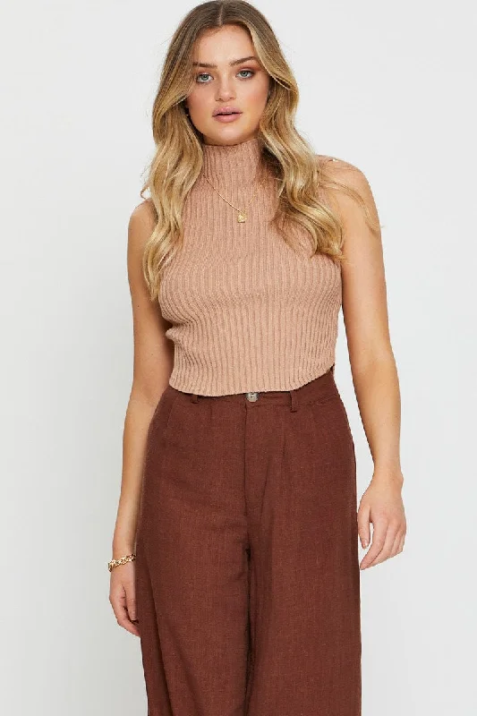 Brown Knit Jumper Long Sleeve