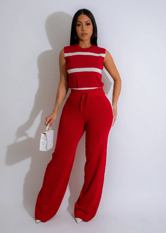 Lovely Travel Knit Pant Set Red