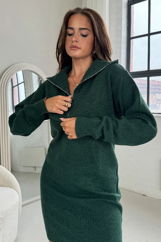 Hayes 1/4 Zip Green Knit Jumper Dress