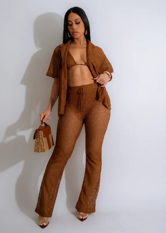 Lucky You Knit Pant Set Brown