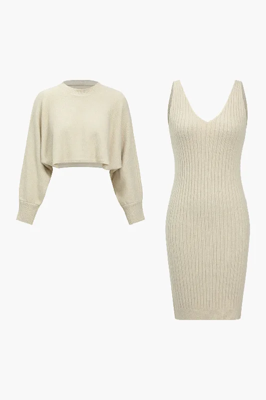 Basic Solid Sweater Top And Tank Dress Set