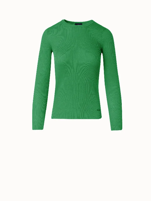 Seamless Silk Cotton Rib Knit Sweater