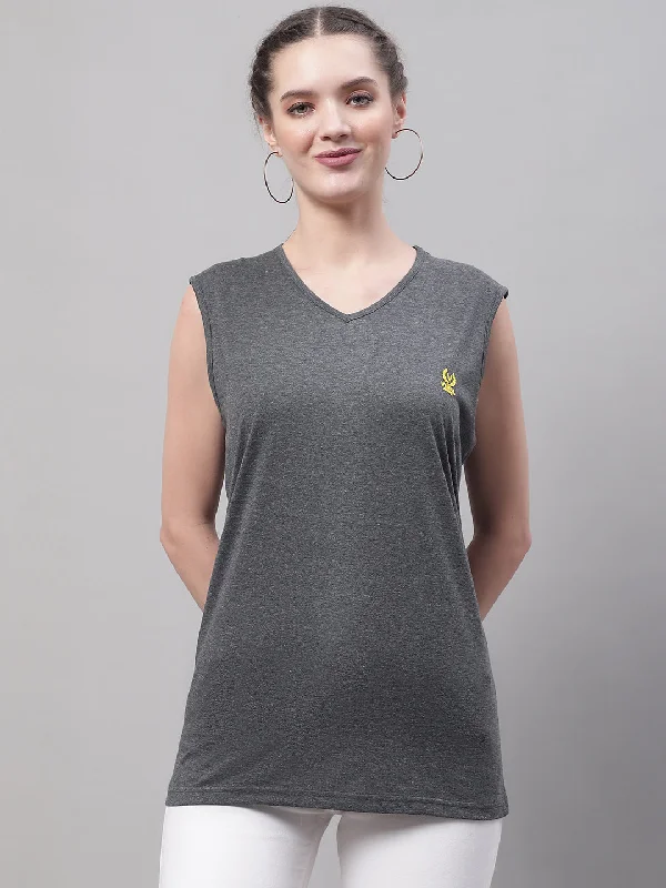 Vimal Jonney Regular Fit Cotton Solid Anthracite Gym Vest for Women