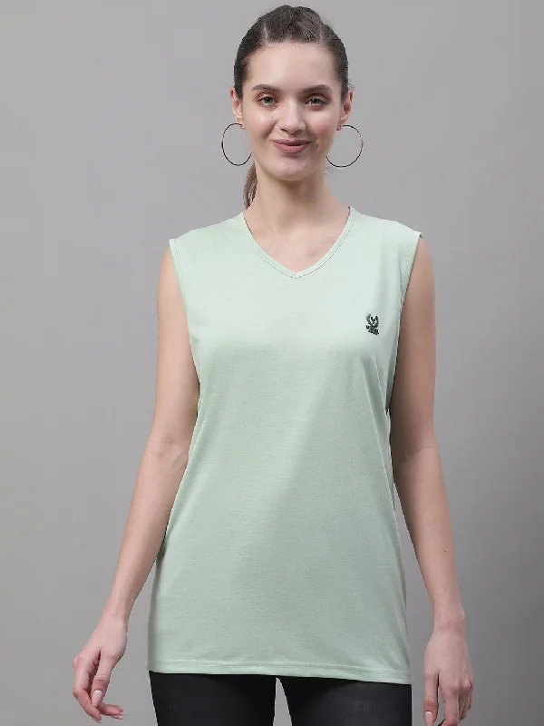 Vimal Jonney Regular Fit Cotton Solid Light Green Gym Vest for Women