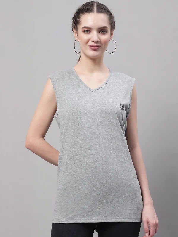 Vimal Jonney Regular Fit Cotton Solid Grey Melange Gym Vest for Women