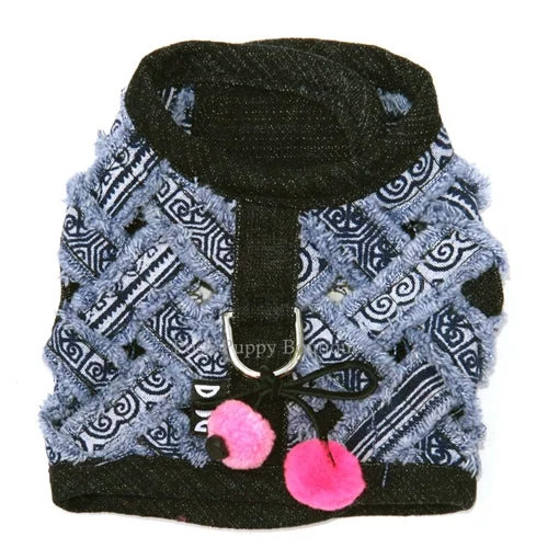 The Venice Frayed Harness Vest- Hot Pink & Light Pink Pom Poms